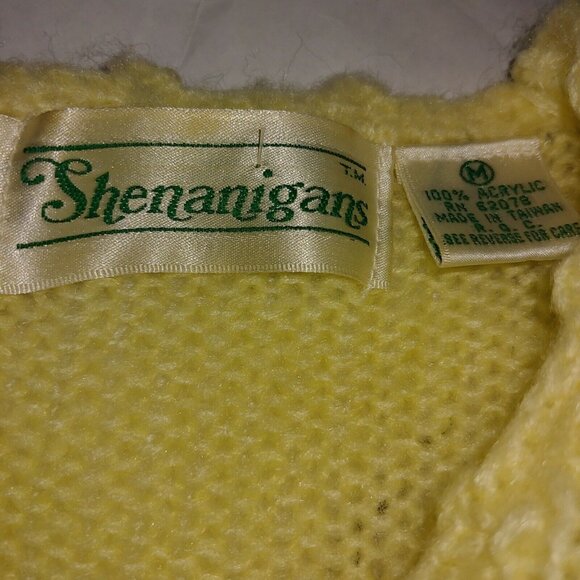 Vintage 80s Shenanigans Women's M Sweater Light Yellow Faux Pearl Flowers Lace - Picture 7 of 7